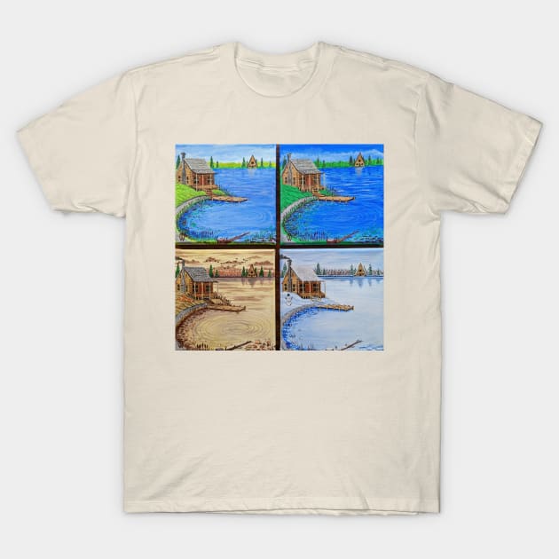 Cabin at the Lake in the Four Seasons T-Shirt by Matt Starr Fine Art